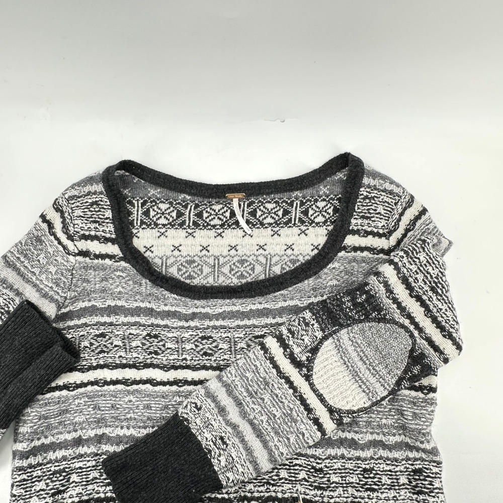 Free People Sweater Fair Isle Wool Cashmere Cropped Pullover Boho Nordic Women L - Picture 2 of 10